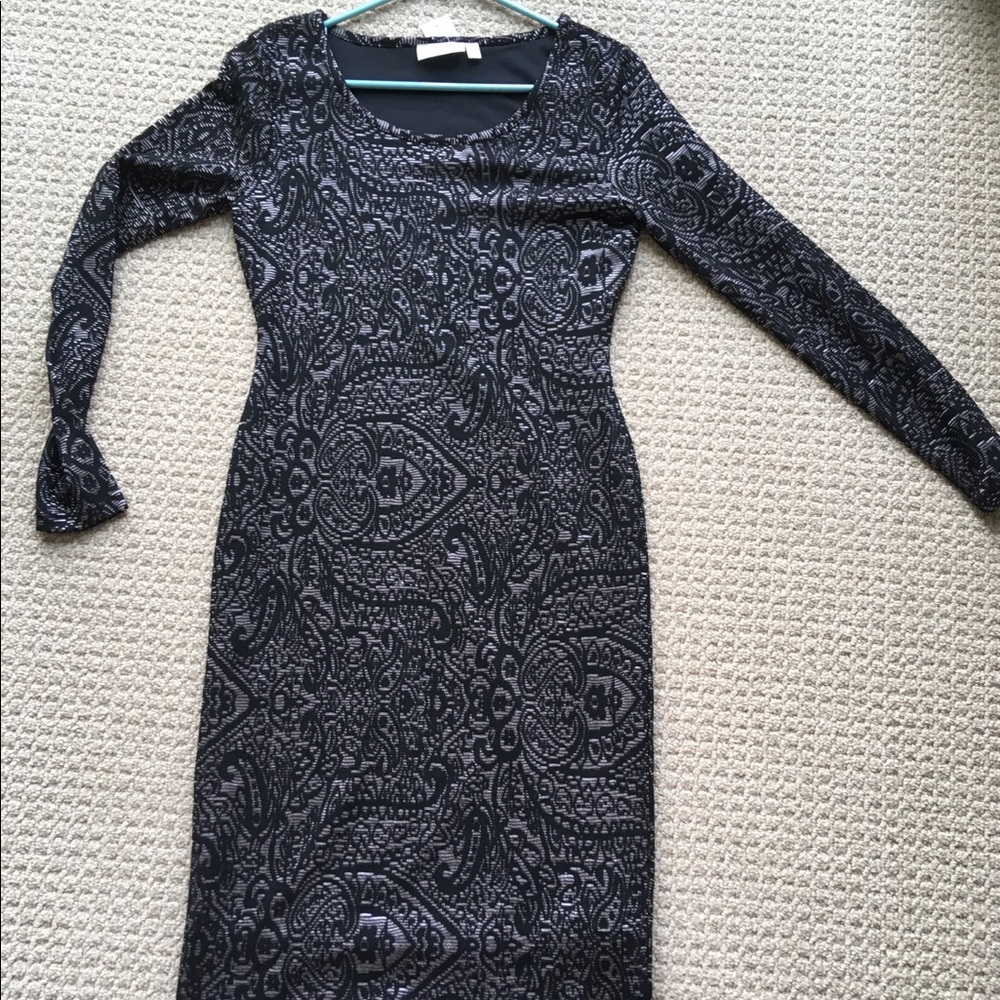 Curve hugging black and silver dress